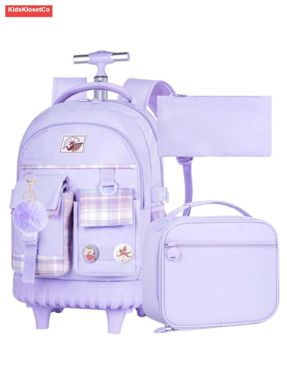 Wheeled Rolling Backpack Set with Lunch Box, Water Resistant Travel School Bag